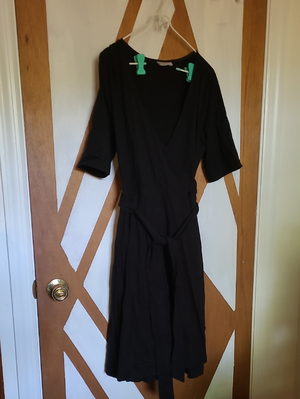 Eshakti Black Cotton Midi Wrap Dress